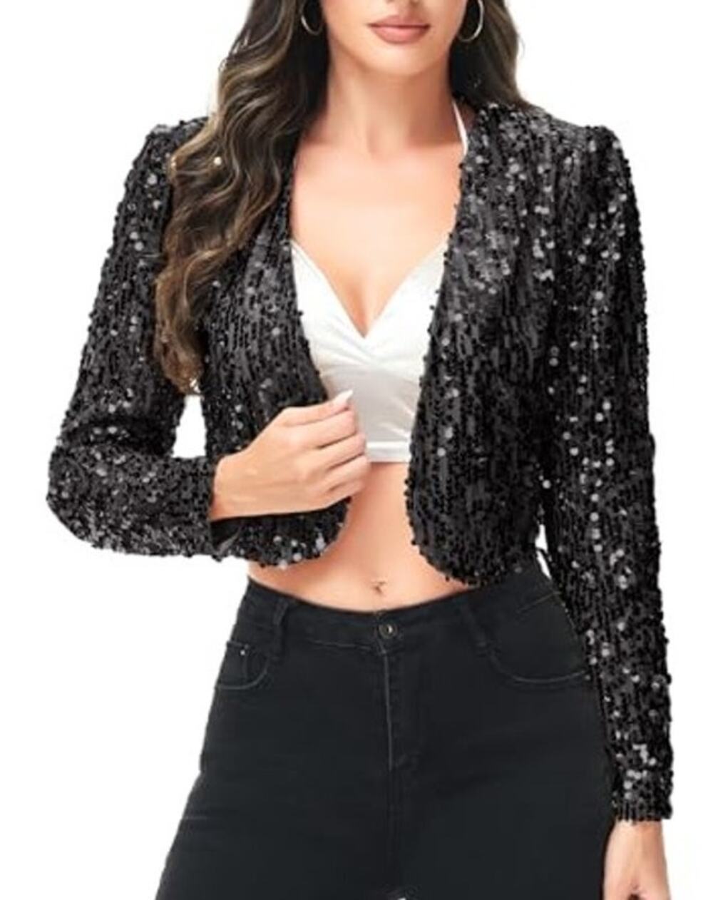 Aidan Mattox Old Hollywood Sequin Bolero Blazer Medium Black Glam Sparkle Club